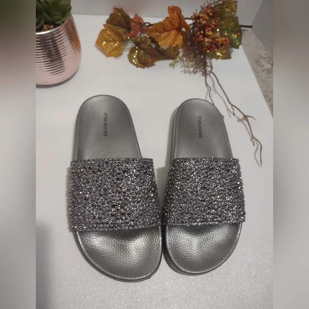 Maurices Silver Glitter Slide Sandals